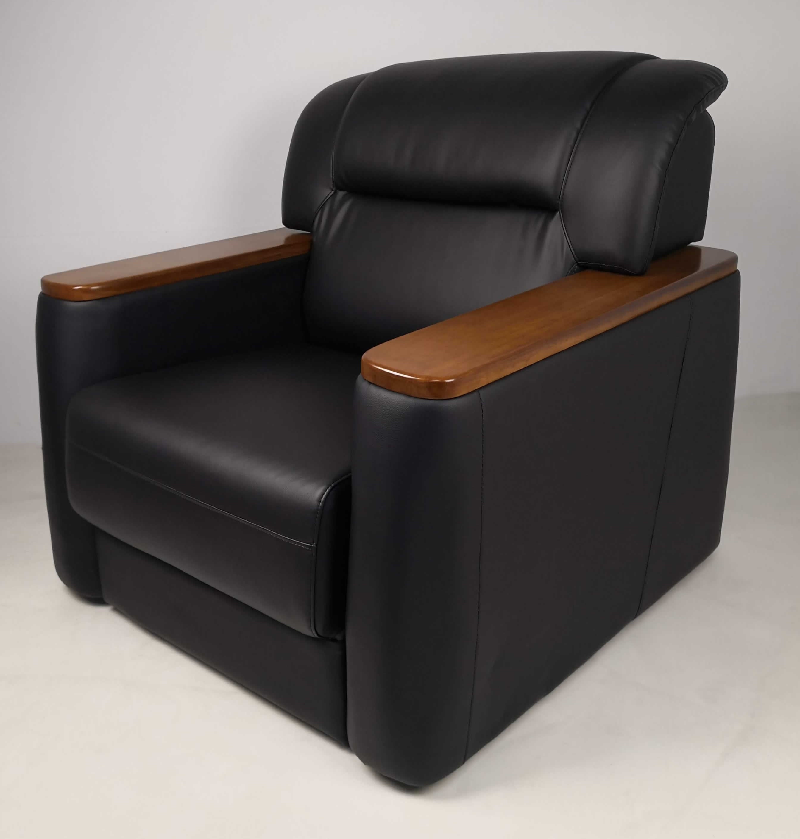 Black Office Sofa with Walnut Arms - Single, Twin or Triple - F-110